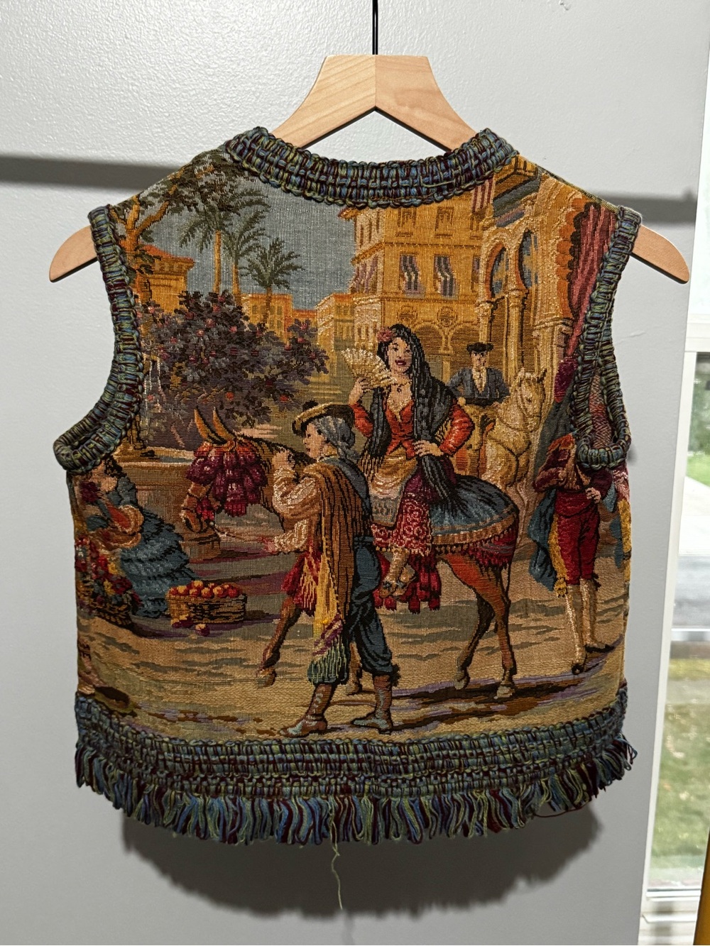 Vintage Tapestry XSmall Portrait Dance Scene Vest in Multicolor — Unbranded